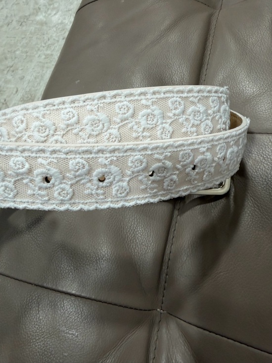 White Lace Belt Women Faux Leather Floral Embroidered Silver Buckle Cottagecore main image 6